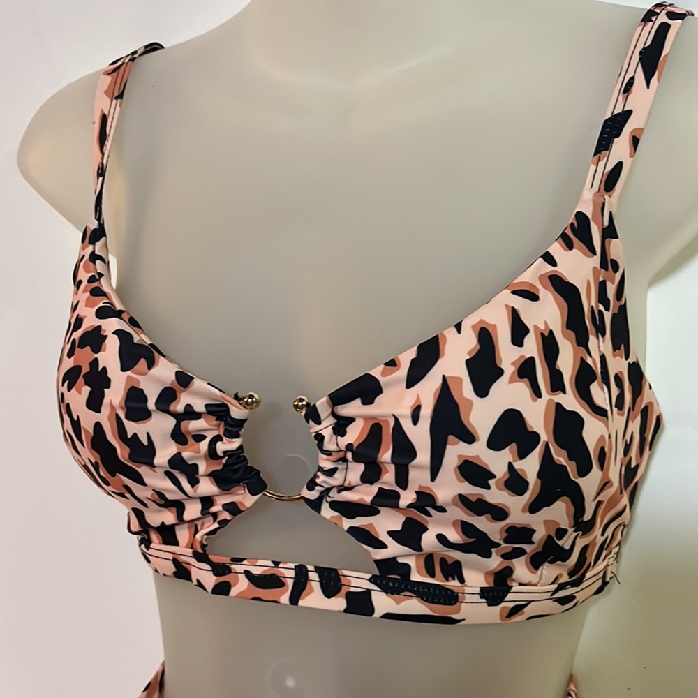 Boutique Leopard Print High Waisted Bikini Set Front Cutout L NWT - Picture 3 of 7